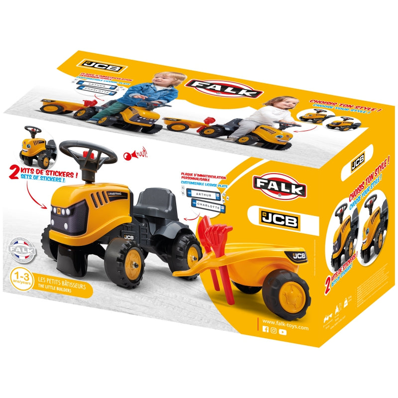 Paspiriamas traktorius FALK JCB su priekaba, geltonas