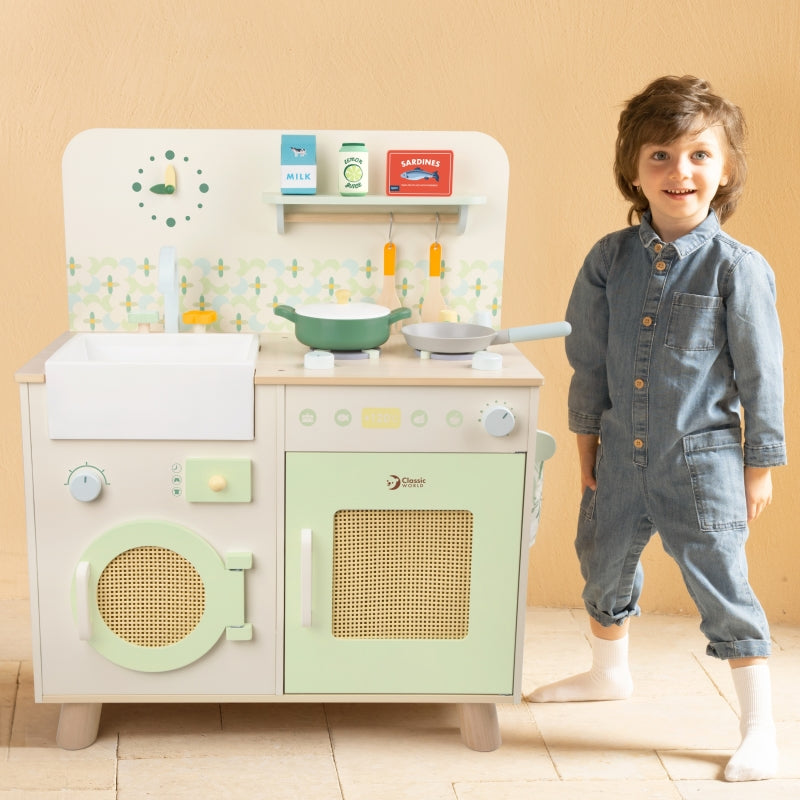 Daugiafunkcinė XXL medinė virtuvė su skalbimo mašina ir priedais, CLASSIC WORLD