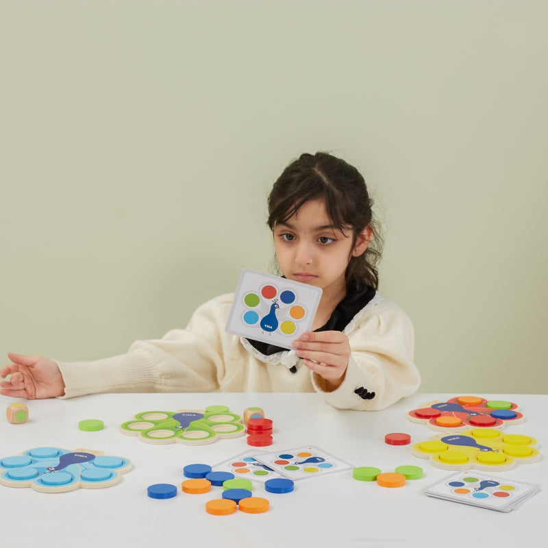 Medinis Montesori spalvų derinimo žaidimas „Povo uodega“, Viga