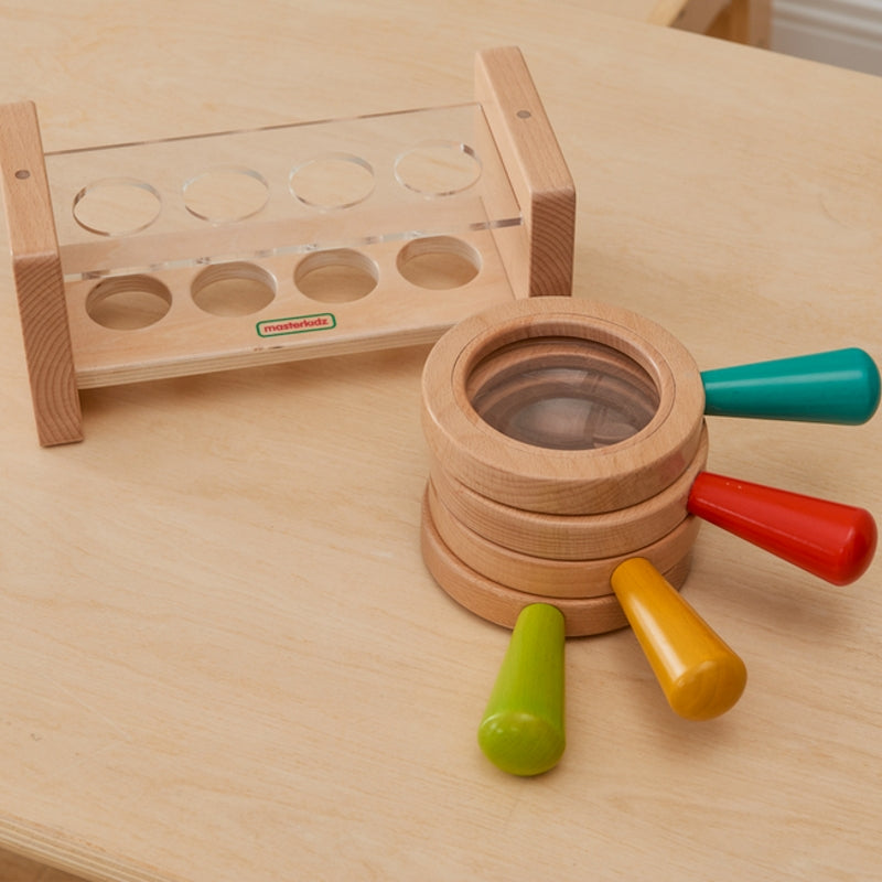 Medinis padidinamųjų stiklų rinkinys vaikams su laikikliu