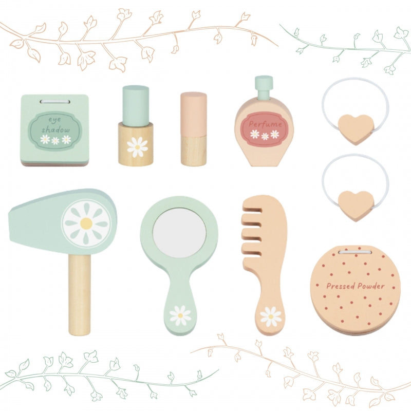 Medinis tualetinis staliukas su kėdė, priedais ir LED apšvietimu TOOKY TOY