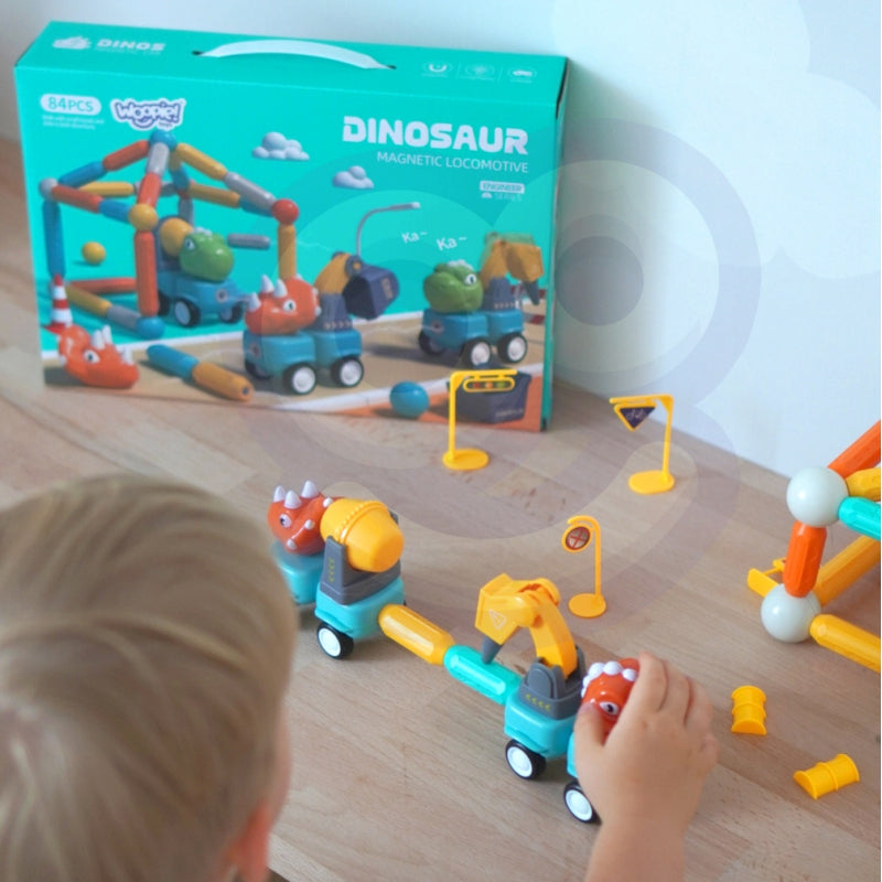 Magnetiniai statybiniai blokai „Dinozaurai“ 84 vnt., WOOPIE