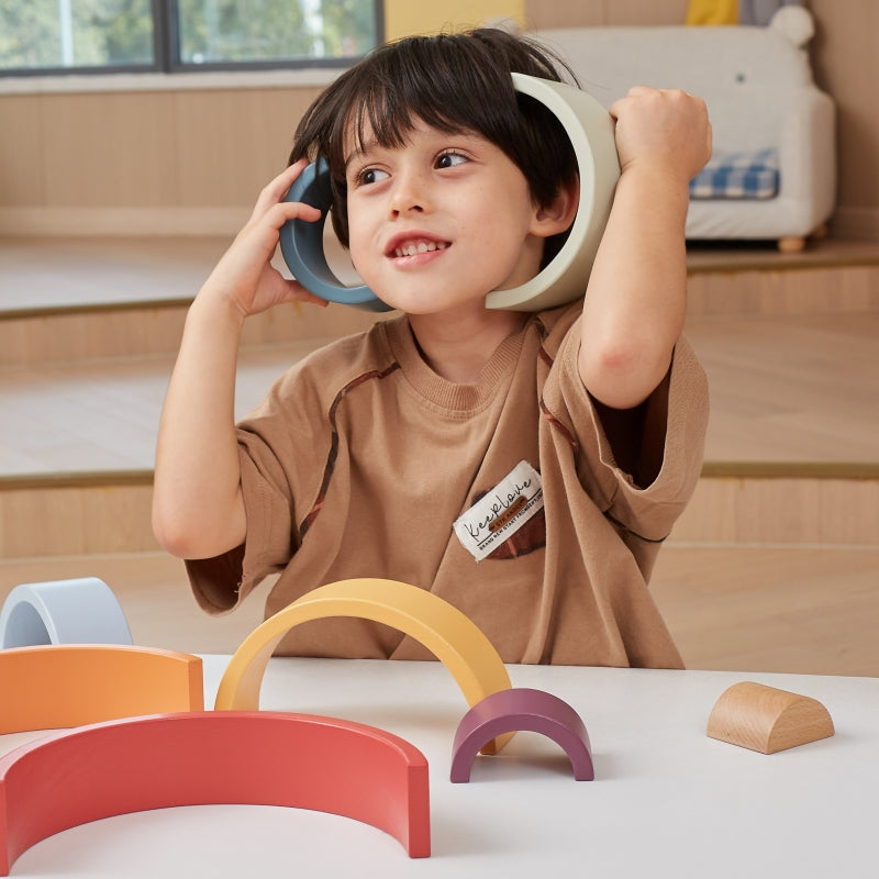 Medinės Montessori kaladėlės, vaivorykštė,  VIGA