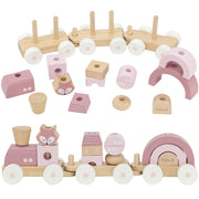 Medinis traukinys su vagonais ir kaladėlėmis, rožinis, VIGA PolarB