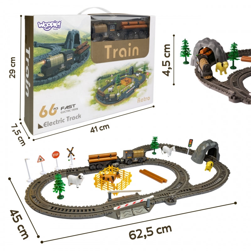 Elektrinis traukinys vaikams „Retro Farm Track XL“ 66 vnt. WOOPIE