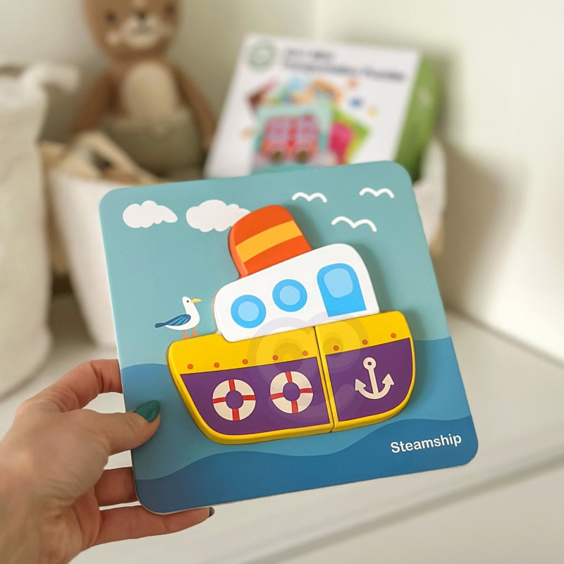 Medinė Montessori dėlionė, transporto priemonės, WOOPIE