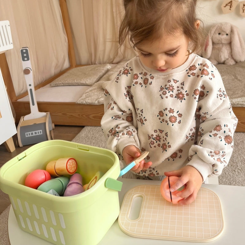 Pjaustomas medinis maisto rinkinys „Daržovės ir vaisiai“ TOOKY TOY