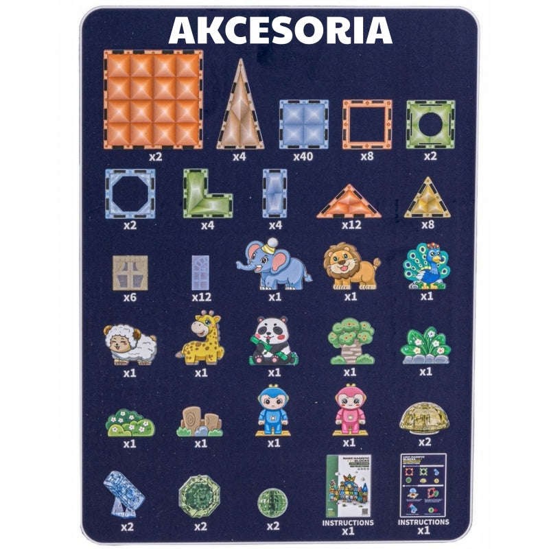 Šviečiančių magnetinių 3D blokų rinkinys „Gyvūnai“ 124 vnt., WOOPIE