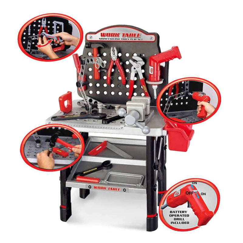 Didelis meistro darbastalis su įrankiais vaikams 50 vnt. WOOPIE