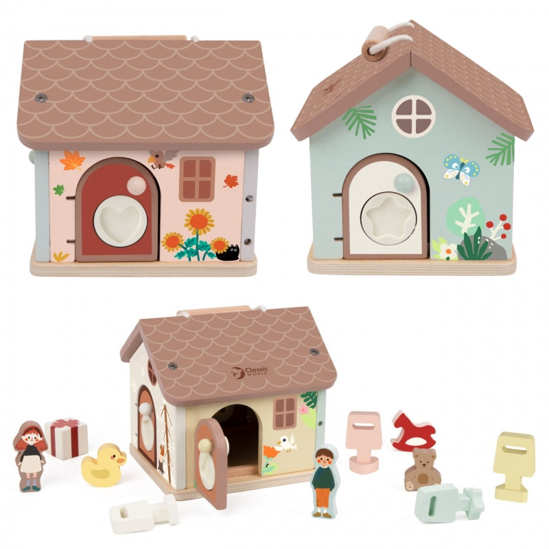 Medinis sensorinis edukacinis namelis su spynomis ir raktais, 11 el., CLASSIC WORLD