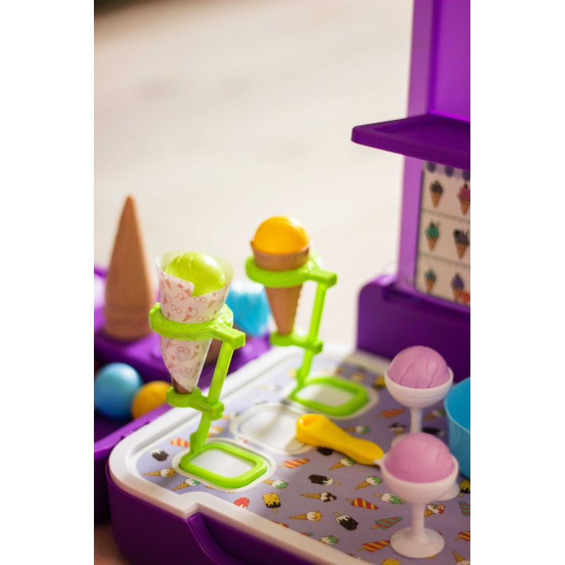 Žaislinė ledų parduotuvė su priedais lagaminėlyje 3in1, vioeltinis WOOPIE