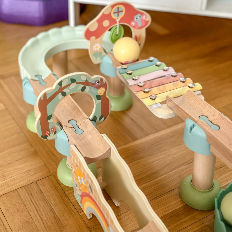 Medinis rutulių takelis su garso efektais FSC WOOPIE GREEN