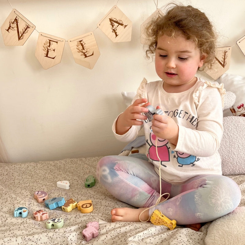 Montessori „Zoo“ mediniai sriegimo blokeliai vaikams 13 el., WOOPIE GREEN