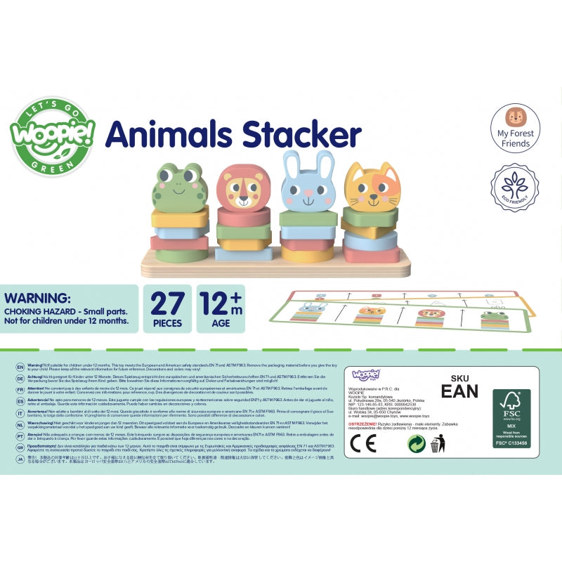 Medinė Montessori gyvūnų dėlionė 27 el. WOOPIE GREEN