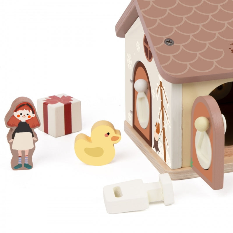 Medinis sensorinis edukacinis namelis su spynomis ir raktais, 11 el., CLASSIC WORLD