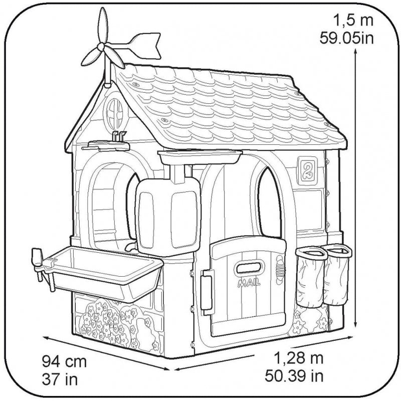 Žaidimų namelis su saulės baterija, eco rūšiavimu ir vėjo malūnėliu, Feber
