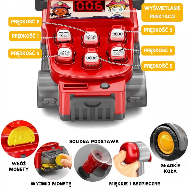 Interaktyvus gaisrinis sunkvežimis su žaidimu “Whack-a-Mole“, raudonas, WOOPIE