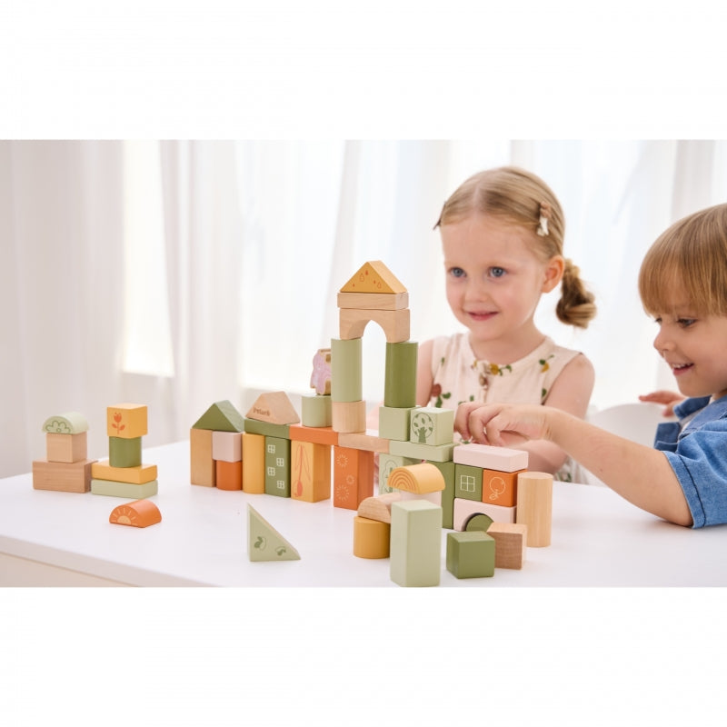 Medinių montessori kaladėlių rinkinys 50 el, gyvūnai, VIGA