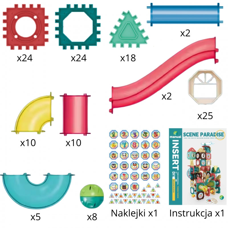 Magnetinis 3D konstruktoriaus rinkinys „Kamuoliukų trasa“ 128 vnt., WOOPIE