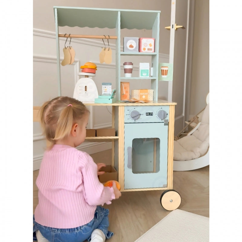 Didelis daugiafunkcinis medinis maisto prekystalis vaikams 73 el., WOOPIE GREEN