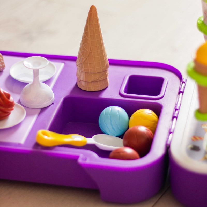 Žaislinė ledų parduotuvė su priedais lagaminėlyje 3in1, vioeltinis WOOPIE