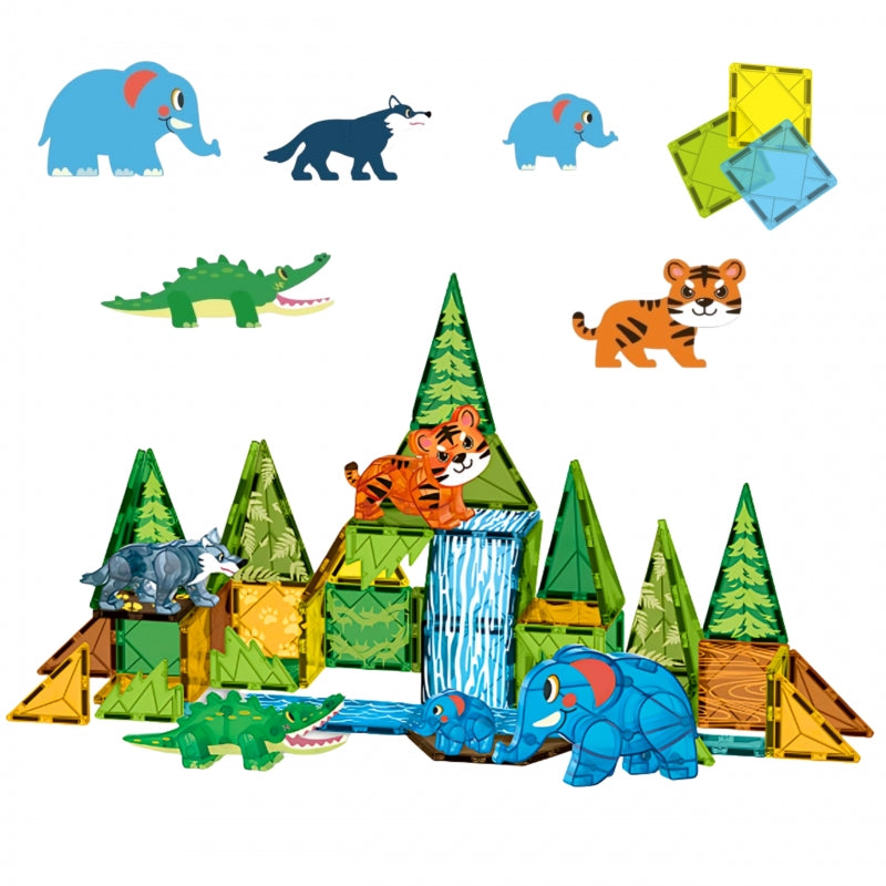 Magnetinis 3D statybinis konstruktorius „Džiunglių gyvūnai“ 45 vnt., WOOPIE