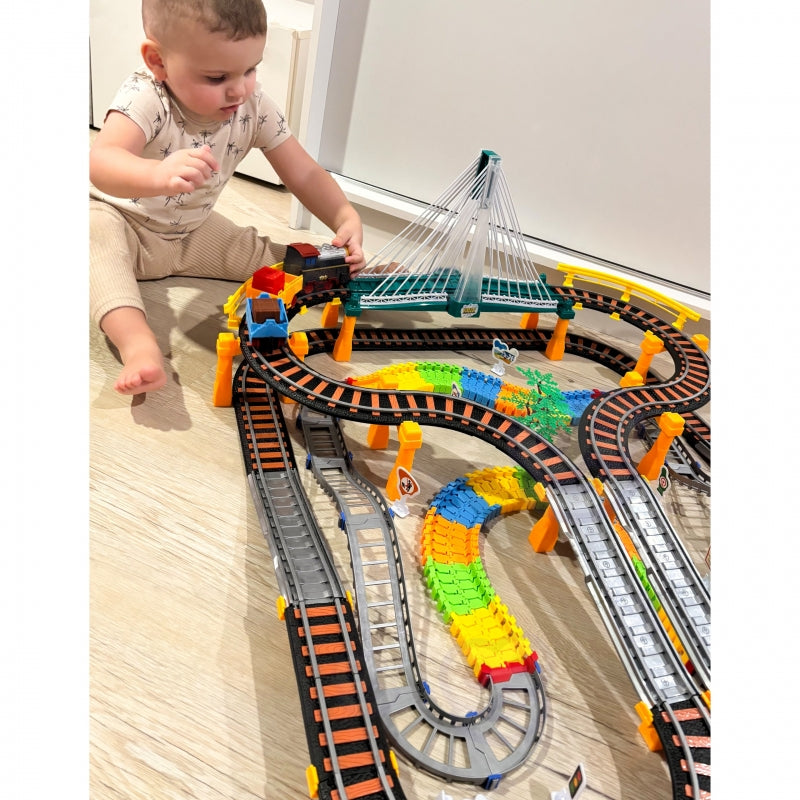 Trasa elektrinis geležinkelis 2in1 su automobiliu XXL 192 el. WOOPIE