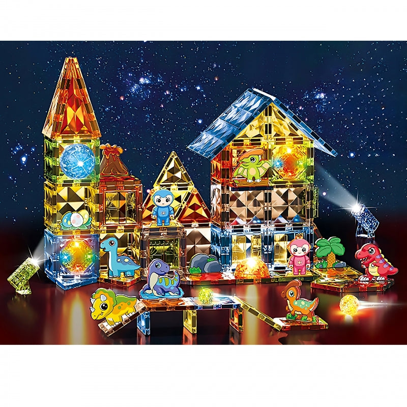 Šviečiančių magnetinių 3D blokų rinkinys „Dinozaurų parkas“ 124 vnt., WOOPIE