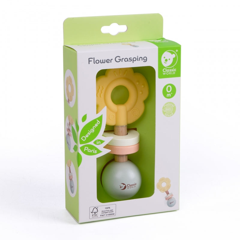 Medinis barškutis-kramtukas “Gėlė” 2in1, CLASSIC WORLD