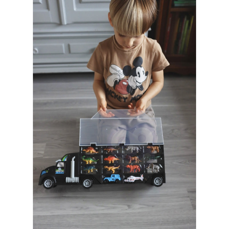 Sunkvežimio su transporto priemonėmis ir dinozaurais rinkinys, WOOPIE