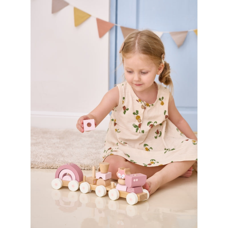 Medinis traukinys su vagonais ir kaladėlėmis, rožinis, VIGA PolarB