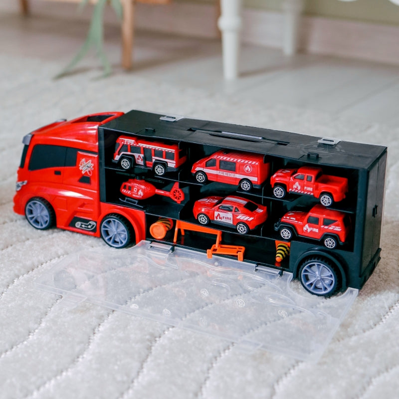 Sunkvežimio ir automobilių rinkinys 3in1 11 el, raudonas, WOOPIE