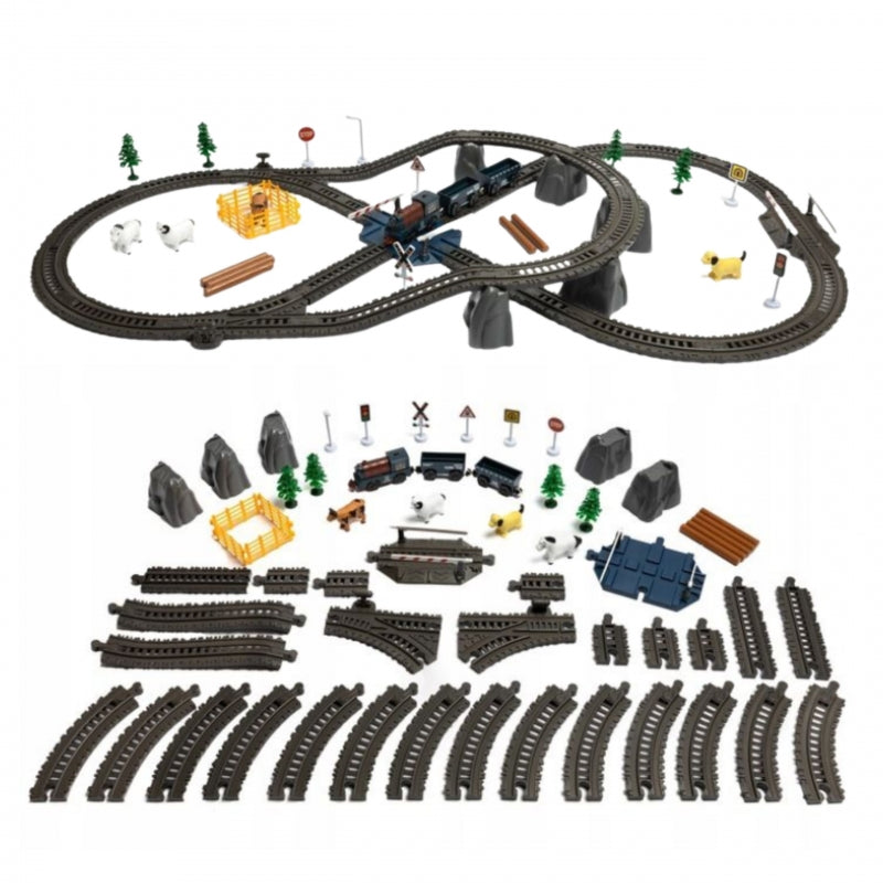 Elektrinis XXL traukinio rinkinys su bėgiais 90 vnt. WOOPIE