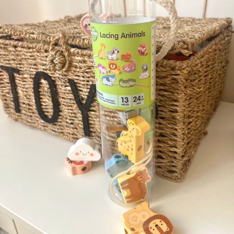 Montessori „Zoo“ mediniai sriegimo blokeliai vaikams 13 el., WOOPIE GREEN