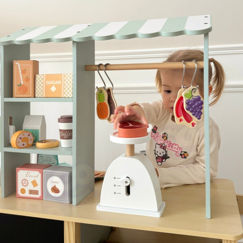 Didelis daugiafunkcinis medinis maisto prekystalis vaikams 73 el., WOOPIE GREEN