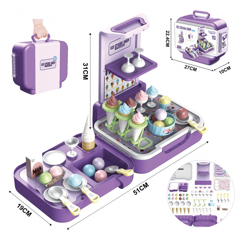 Žaislinė ledų parduotuvė su priedais lagaminėlyje 3in1, vioeltinis WOOPIE