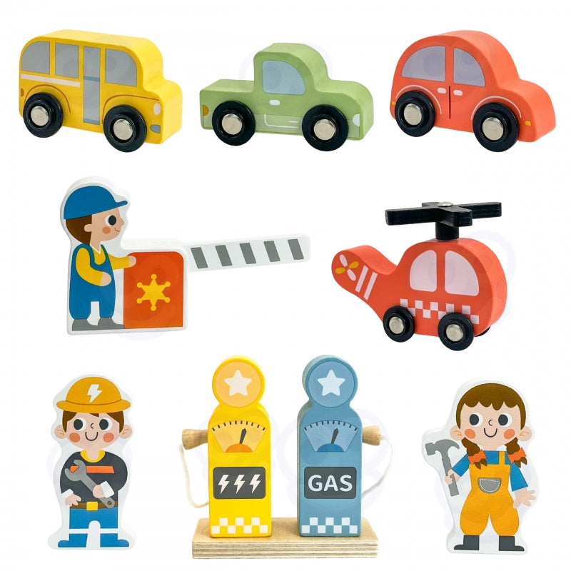 Medinė daugiaaukštė automobilių stovėjimo aikštelė 2in1 su priedais WOOPIE GREEN