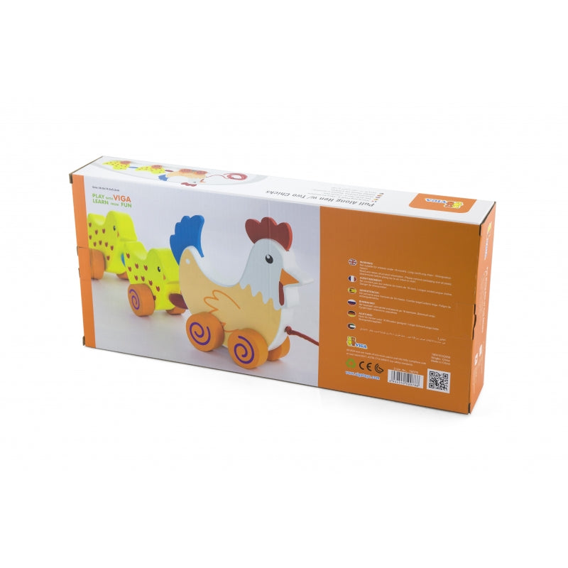 Medinė traukiama višta su viščiukais 36 cm, VIGA