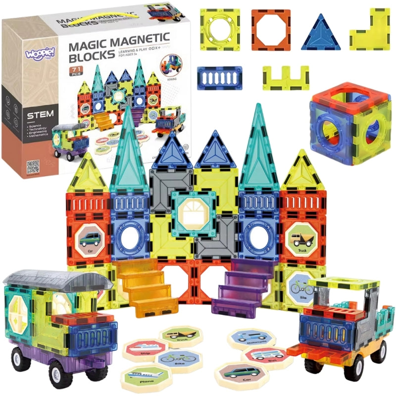 Magnetiniai 3D blokai vaikams su lipdukais 71 vnt. WOOPIE