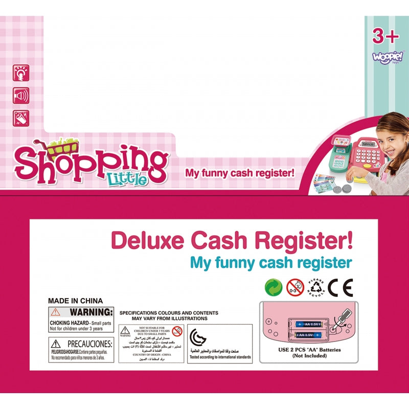 Žaislinis kasos aparatas su lentyna ir priedais, WOOPIE, rožinis