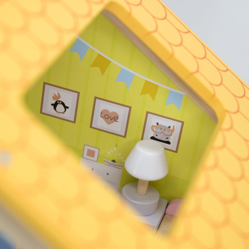 Medinis lėlių namelis su lėlėmis ir aksesuarais, VIGA