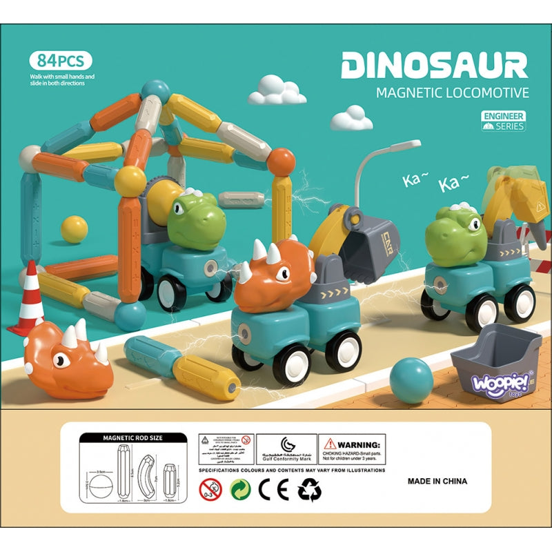 Magnetiniai statybiniai blokai „Dinozaurai“ 84 vnt., WOOPIE