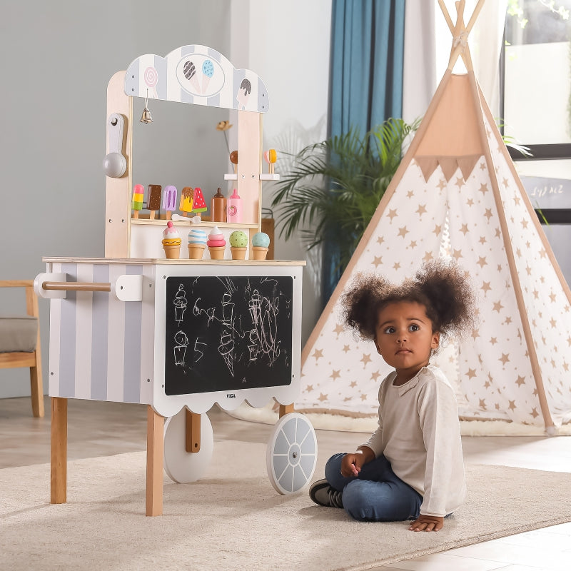 Vaikiška medinė cukrainė ir ledų parduotuvė ant ratų Viga