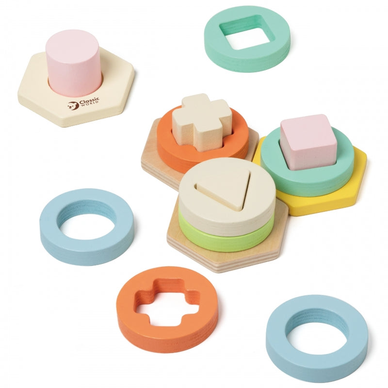 Montessori formų ir spalvų rūšiuoklis-dėlionė, CLASSIC WORLD