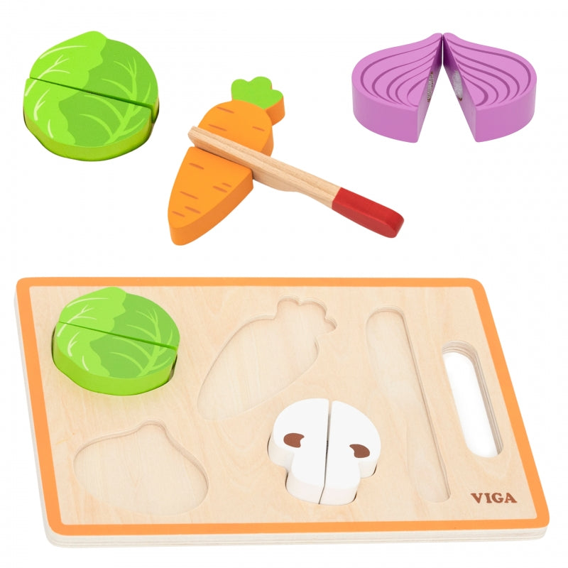 Medinė Montessori edukacinė dėlionė „Daržovės pjaustymui“ VIGA