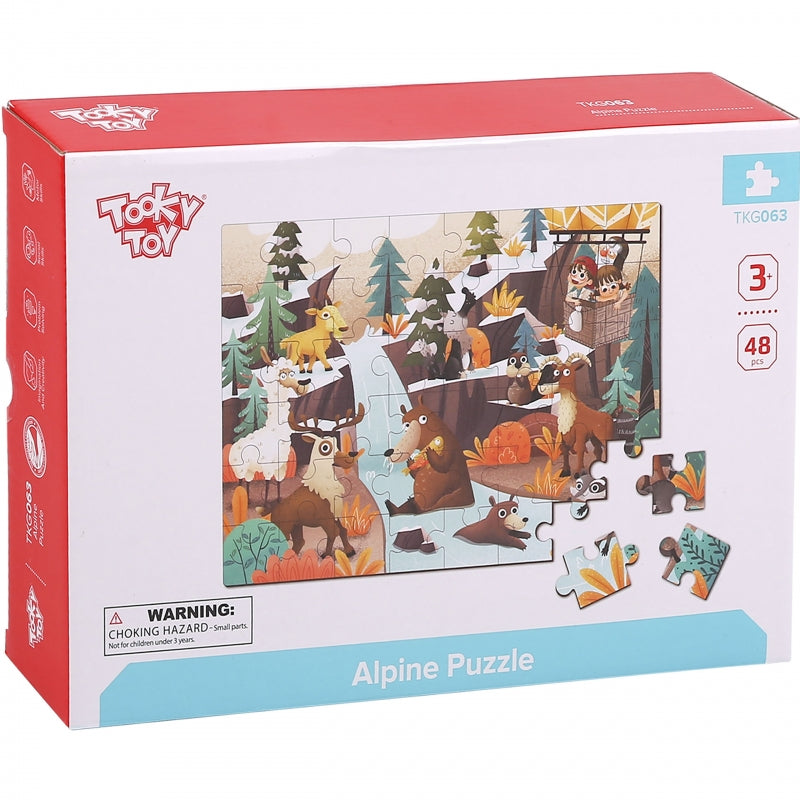 Medinė dėlionė vaikams „Gyvūnai aplėse“ su dėklu 49 el., TOOKY TOY