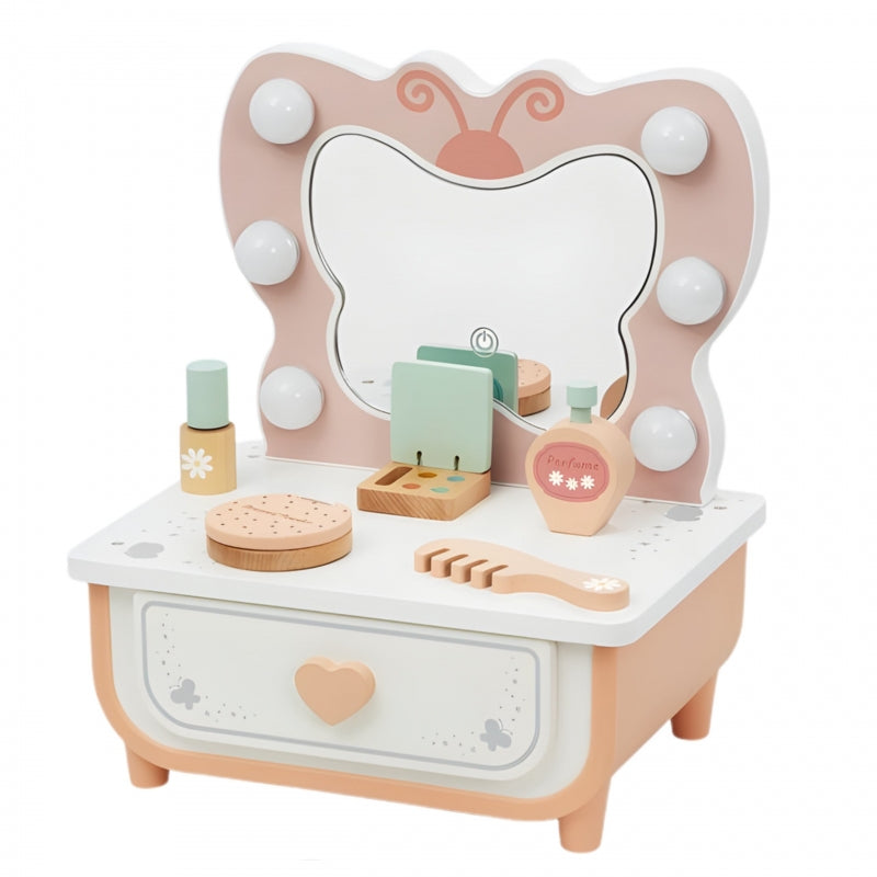 Medinis drugelio formos kosmetinis staliukas su LED apšvietimu ir kosmetika, TOOKY TOY