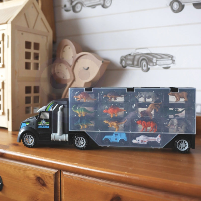 Sunkvežimio su transporto priemonėmis ir dinozaurais rinkinys, WOOPIE