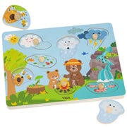 Medinė dėlionė vaikams su garsais „Atrask gamtą“, VIGA