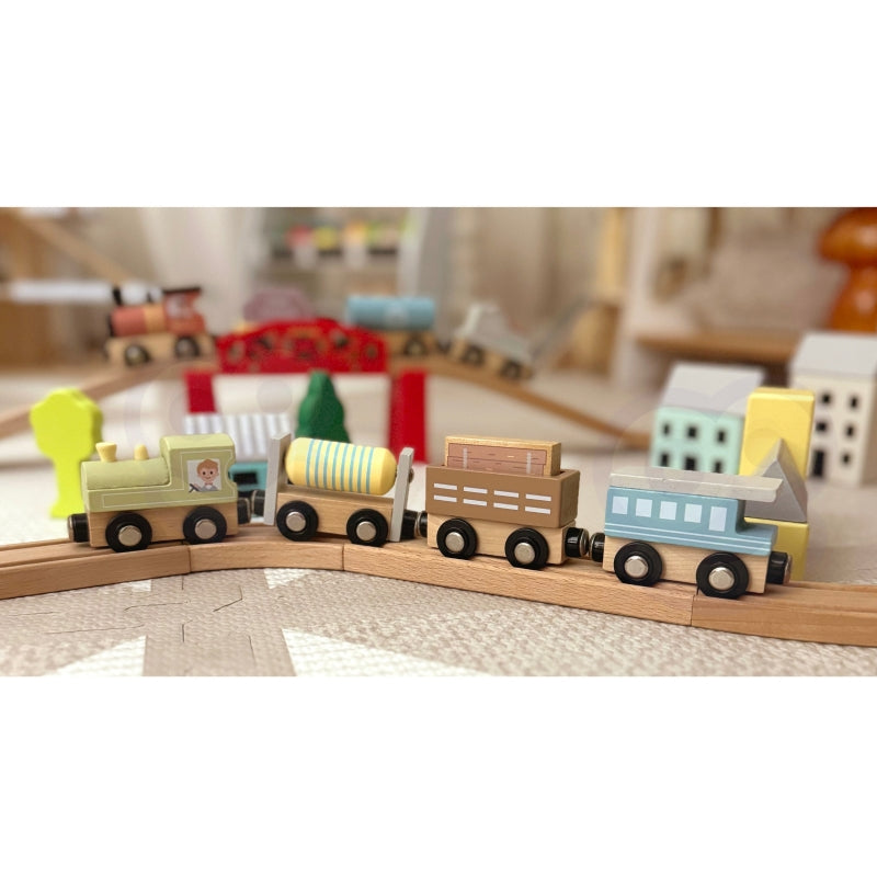 Medinių traukinių ir vagonų rinkinys dežutėje, Tooky Toy